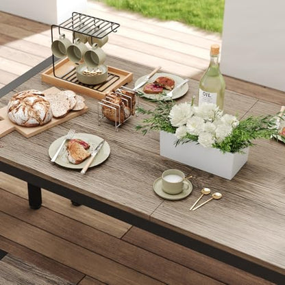 63" Dining Room Table Set for 6, Kitchen Table with 2 Benches and 2 Stools, Dining Table Set with Metal Frame, Space-Saving Kitchen Table Set for Apartment, Grey