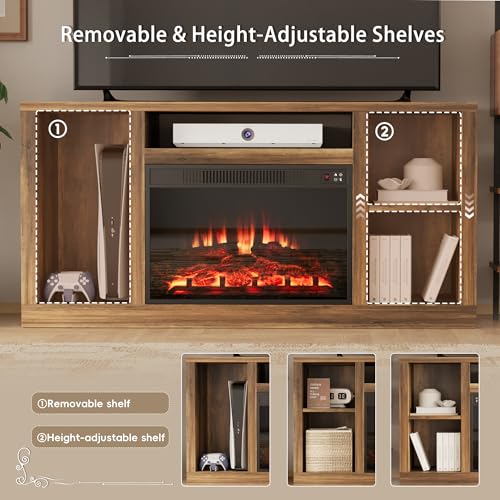 58 Inch Fireplace TV Stand for TVs up to 65+ Inch, Yellow Barnwood, view 5