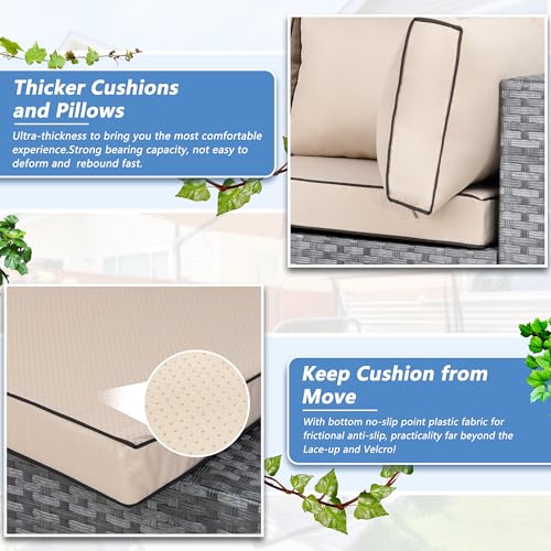 7 Pieces Outdoor Patio Furniture Sets, Patio Sectional Sofa Couch, Gray PE Wicker Furniture Modular Patio Conversation Sets Patio Sofa with Washable Cushions, Gray/Khaki