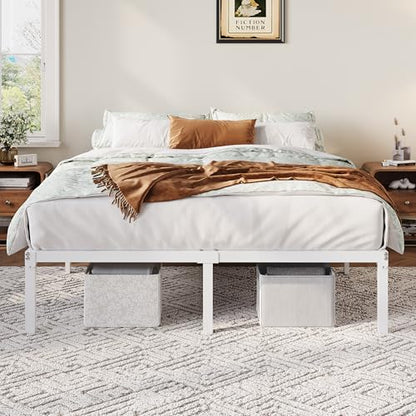 Full Size Bed Frame, 12 Inch Metal Beds with Storage Space, White, view 5