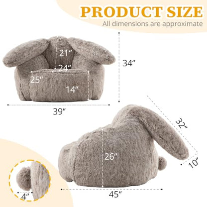 Bean Bag Chair for Adults Teens Giant Fluffy Plush Bean Bag Sofa with Filler Faux Fur Rabbit Shaped Beanbag Chairs Comfy Accent Floor Couch for Gaming, Reading in Bedroom, Living Room, Dorm