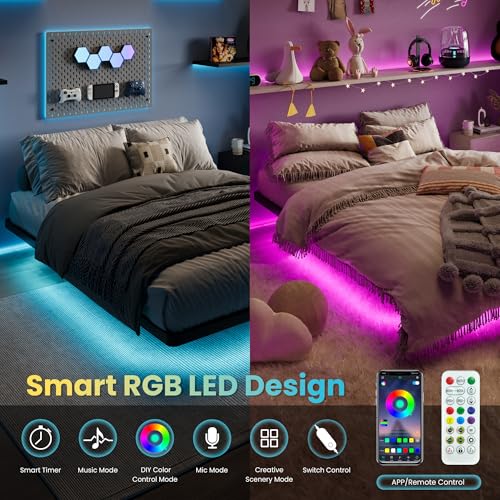 Black Floating Bed Frame with Smart Lights, view 4