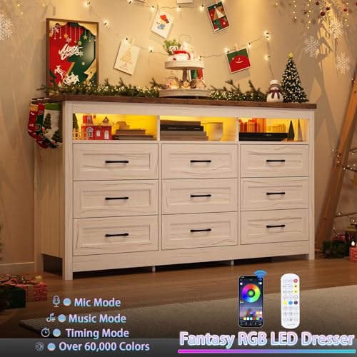 Farmhouse 9 Drawer Dresser with LED Lights, view 5