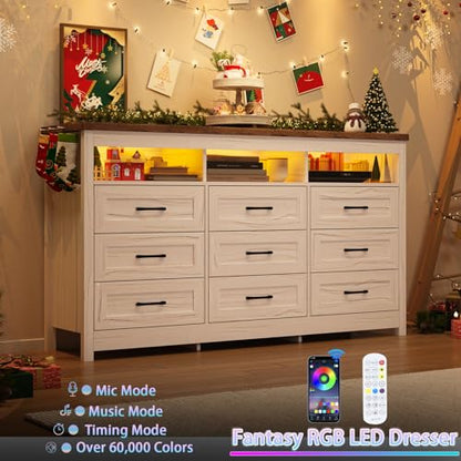 Farmhouse 9 Drawer Dresser with LED Lights, view 5