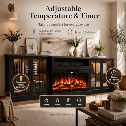 Black 98" Farmhouse TV Stand with 36" Fireplace for Living Room, view 6
