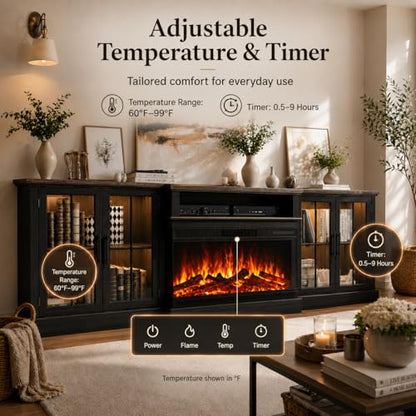 Black 98" Farmhouse TV Stand with 36" Fireplace for Living Room, view 6