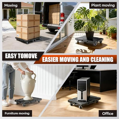 2 Pack Furniture Dolly, 16.9"x11.7" Heavy Duty Moving Dolly with 4 Wheels, Non-Slip Textured Surface for Moving Boxes Appliances, Max Load 500 lbs, Black