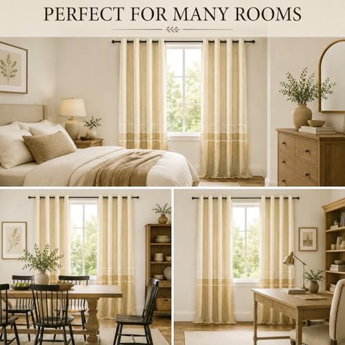 Champagne Chenille Curtains for Living Room, 52 x 84, 2 Panels