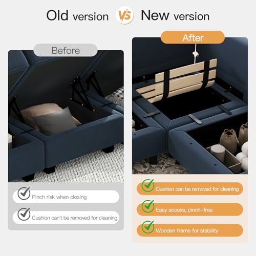 Modular Velvet Sectional Sofa with Chaise Lounge Sectional Sleeper Sofa with Storage Chaise Bed Couch for Living Room Blue