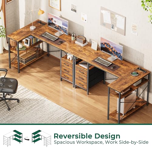 L Shaped Office Desk with Power Outlets & 3 Drawers, view 5
