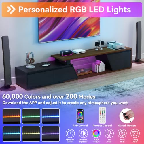 Extendable TV Stand, LED Entertainment Center, 63" - 90.6", view 6
