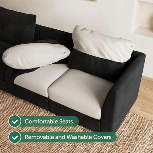 Oversized Modular Sectional Sofa with Storage U Shape Sectional Sofa Set Velvet Sectional Couches for Living Room,Black