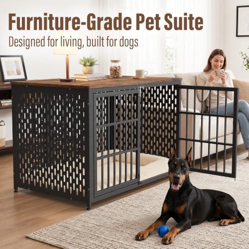 Heavy Duty Dog Crate Furniture 48 Inch, Decorative Dog Cage, Rustic Brown, view 3