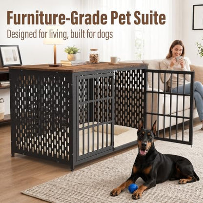 Heavy Duty Dog Crate Furniture 48 Inch, Decorative Dog Cage, Rustic Brown, view 3