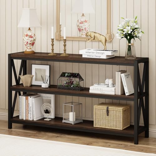 Console Table for Entryway, Modern Entry Table with 3 Tier Shelves, Couch Tables Behind Sofa for Living Room (55 Inch, Dark Walnut)