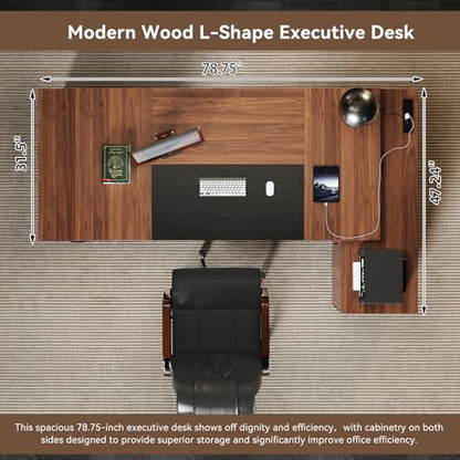 Executive L-Shaped Desk with Storage Cabinet 78-Inch, Brown Black, view 4