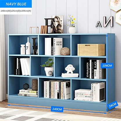 IOTXY Open Shelf Low Bookcase - Wooden 3-Tier Cube Bookshelf, Bright Blue, view 3