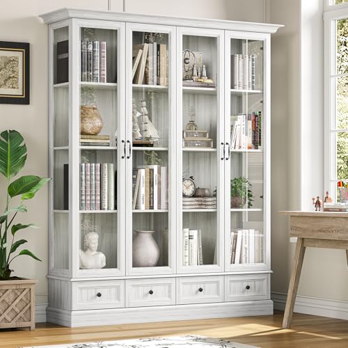 78" Tall Large Storage Cabinet with Glass Door, Grey Kitchen Pantry, view 2