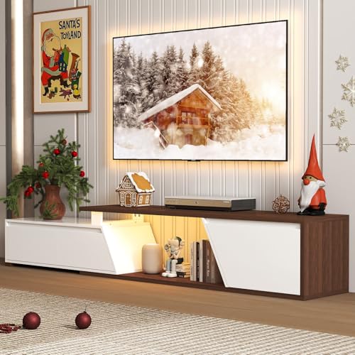 Extendable TV Stand, LED Entertainment Center, 63" - 90.6" | Wooden TV Media Console, Modern, 2 Drawers, Cabinet, Up to 90 Inch TV, Easy to Assemble, Living Room Bedroom, White & Walnut