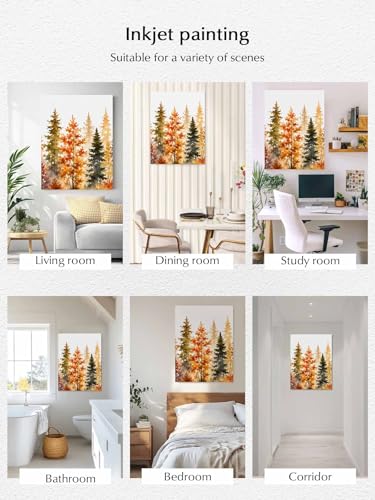 NuYeBiofx Nature Watercolor Autumn Forest Canvas Wall Art Prints,30"x20" Framed Picture Artwork Rustic Fall Pine Trees Scene Printed Canvas Oil Painting for Living Room Bedroom Office,Ready to Hang