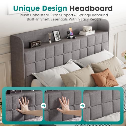 Full Bed Frame, Upholstered Platform Bed Frame with Storage Drawers, view 5