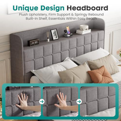 Full Bed Frame, Upholstered Platform Bed Frame with Storage Drawers, view 5