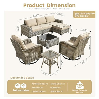 Outdoor Sectional Furniture Set,8 Pieces Wicker Patio Conversation Sets,L Shape All Weather Outside Couch Sofa Set with Swivel Chairs Ottoman,Beige