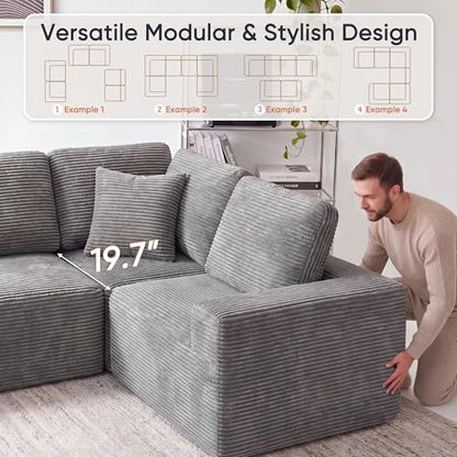 Sectional Couches for Living Room, Modern Boneless Couch with Deep Seat, Upholstered Cloud Sofa, No Assembly Required (Grey, Oversized Sofa)