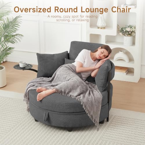 Oversized Chaise Lounge Chair Indoor with Hidden Storage & 270° Rotating Side, view 6
