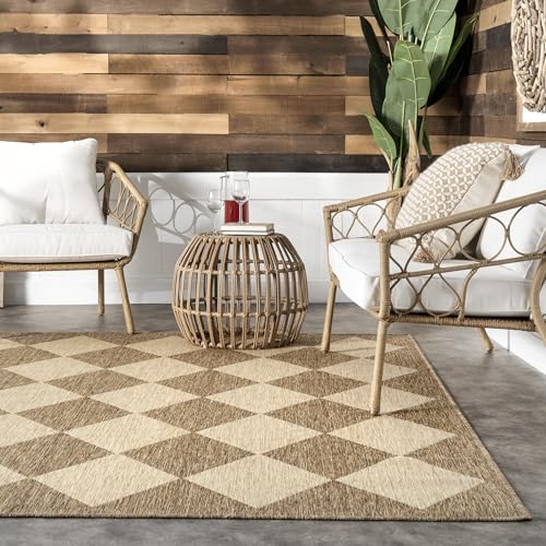Outdoor Performance Collection Sabina Brown/Ivory, 6'7" Square, Soft, High Traffic, Stain Resistant, Easy Clean, Durable Area Rug for Indoor/Outdoor Patio, Deck, Porch, Garden, Courtyard