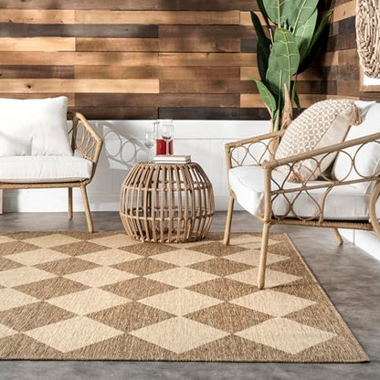 Outdoor Performance Collection Sabina Brown/Ivory, 6'7" Square, Soft, High Traffic, Stain Resistant, Easy Clean, Durable Area Rug for Indoor/Outdoor Patio, Deck, Porch, Garden, Courtyard