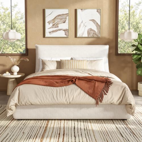 Chenille Upholstered Platform Bed with Oversized Pillow Headboard, view 4