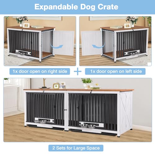 Large Dog Crate Furniture with Bowl for Travel Foldable Dog Crate, view 6