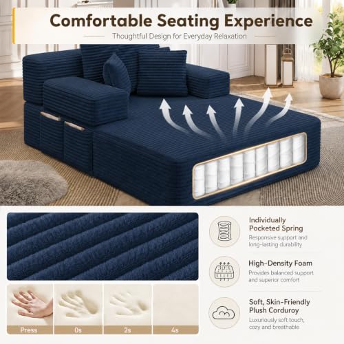 Oversized Chaise Lounge Chair Indoor,Corduroy Upholster Boneless Sofa Bed, view 5