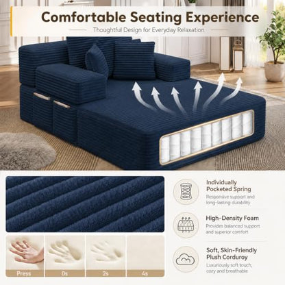 Oversized Chaise Lounge Chair Indoor,Corduroy Upholster Boneless Sofa Bed, view 5