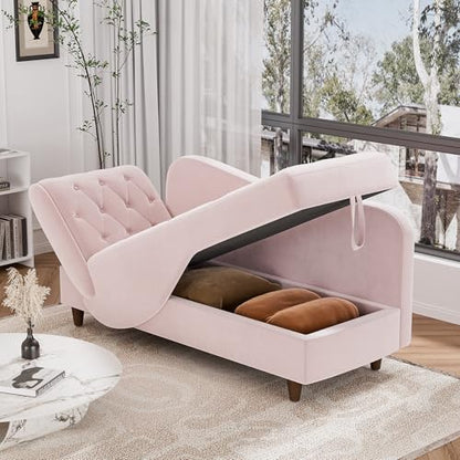 Indoor Velvet Chaise Lounge Chair with Storage for Living Room, Blush Pink, view 5