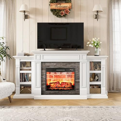 72" Electric Fireplace with Mantel, Fireplace TV Stand for TVs Up to 80 Inch, view 3