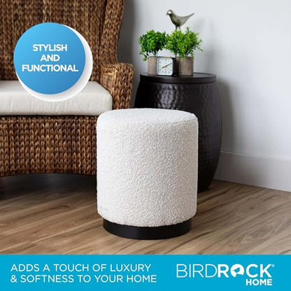 Round Boucle Ottoman Foot Stool | Soft Compact Padded Vanity Stool | Great for The Living Room, Bedroom and Kids Room | Small Furniture
