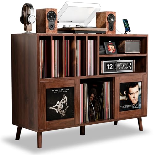 XL Record Player Stand with Sliding Doors,500+ Vinyl Record Storage Cabinet, view 2