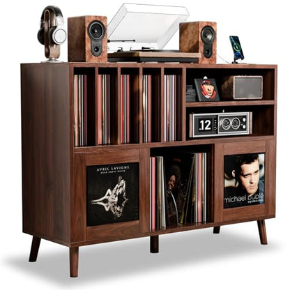 XL Record Player Stand with Sliding Doors,500+ Vinyl Record Storage Cabinet, view 2