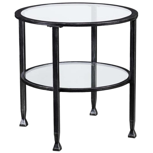 SEI Furniture Jaymes Round Glass Top Metal End Table in Black