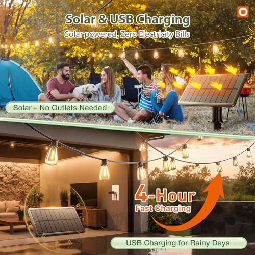 52 FT Solar String Lights Waterproof, view 4