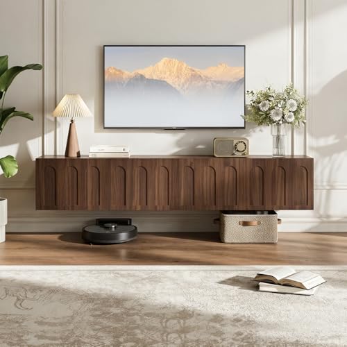 Floating TV Stand, 71 Inch, Wall Mounted, Walnut, view 3