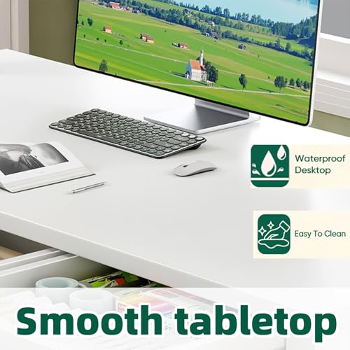 43.3 Inch White Computer Desk with 2 Drawers for Home Office Bedroom, view 6
