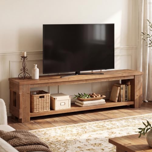 70.87" Solid Wood TV Stand with Open Storage Shelf, 17.7" High, view 6