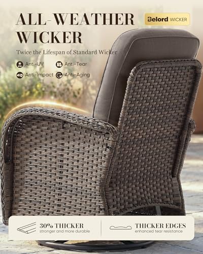 Upgraded 6“ Cushion Luxury 5 Pieces Patio Furniture Set - All Weather Wicker Outdoor Swivel Rocker Patio Chairs of 2 with Ottomans, High Back Glider Chairs Set for Deck Porch - Brown/Grey