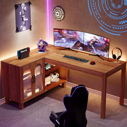 Tribesigns L-Shaped Desk with File Cabinet, 59-Inch Executive Office Desk with Storage Shelves, Wooden Study Writing Desk Farmhouse Corner Computer Desk for Home Office, Rustic Brown