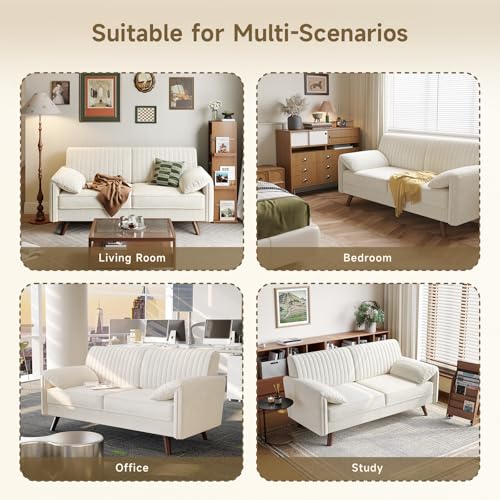 64.5" Loveseat Sofa, Chenille Loveseat Couch for Living Room, 23.2" Deep Seat Love Seat with Padded Arms, Comfy Modern Small Couches for Bedroom, Small Spaces, Dorms, Office, Beige