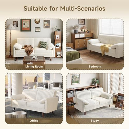64.5" Loveseat Sofa, Chenille Loveseat Couch for Living Room, 23.2" Deep Seat Love Seat with Padded Arms, Comfy Modern Small Couches for Bedroom, Small Spaces, Dorms, Office, Beige