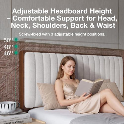 Queen Size Bed Frame with 3-Level Adjustable Upholstered Headboard, view 5